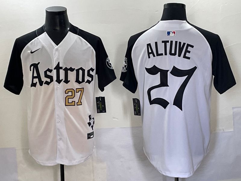 Men 2025 Houston Astros 27 Altuve White Black Five generations Joint Name Nike MLB Jersey style 4